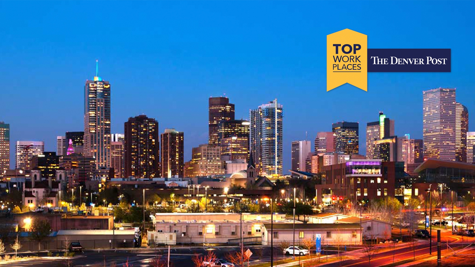 Denver, Colorado Skyline with Top Place to Work Badge